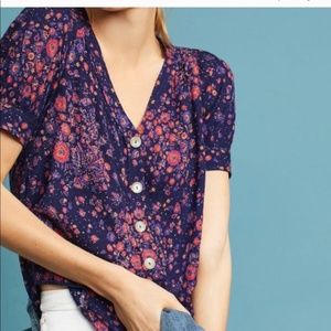 Anthropologie Purple Floral Blouse